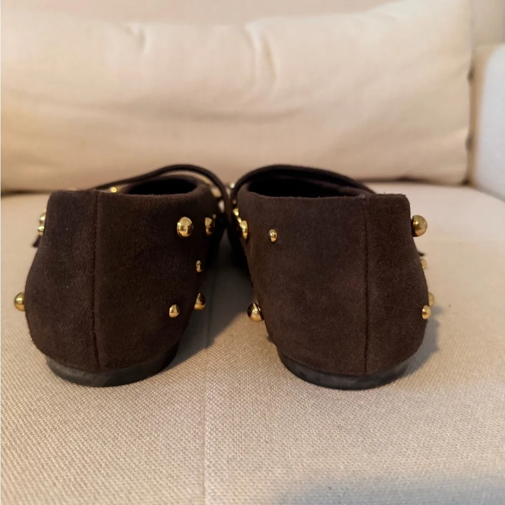 Zara Brown suede gold stud studded Mary Jane flats. Excellent condition! - Picture 4 of 8